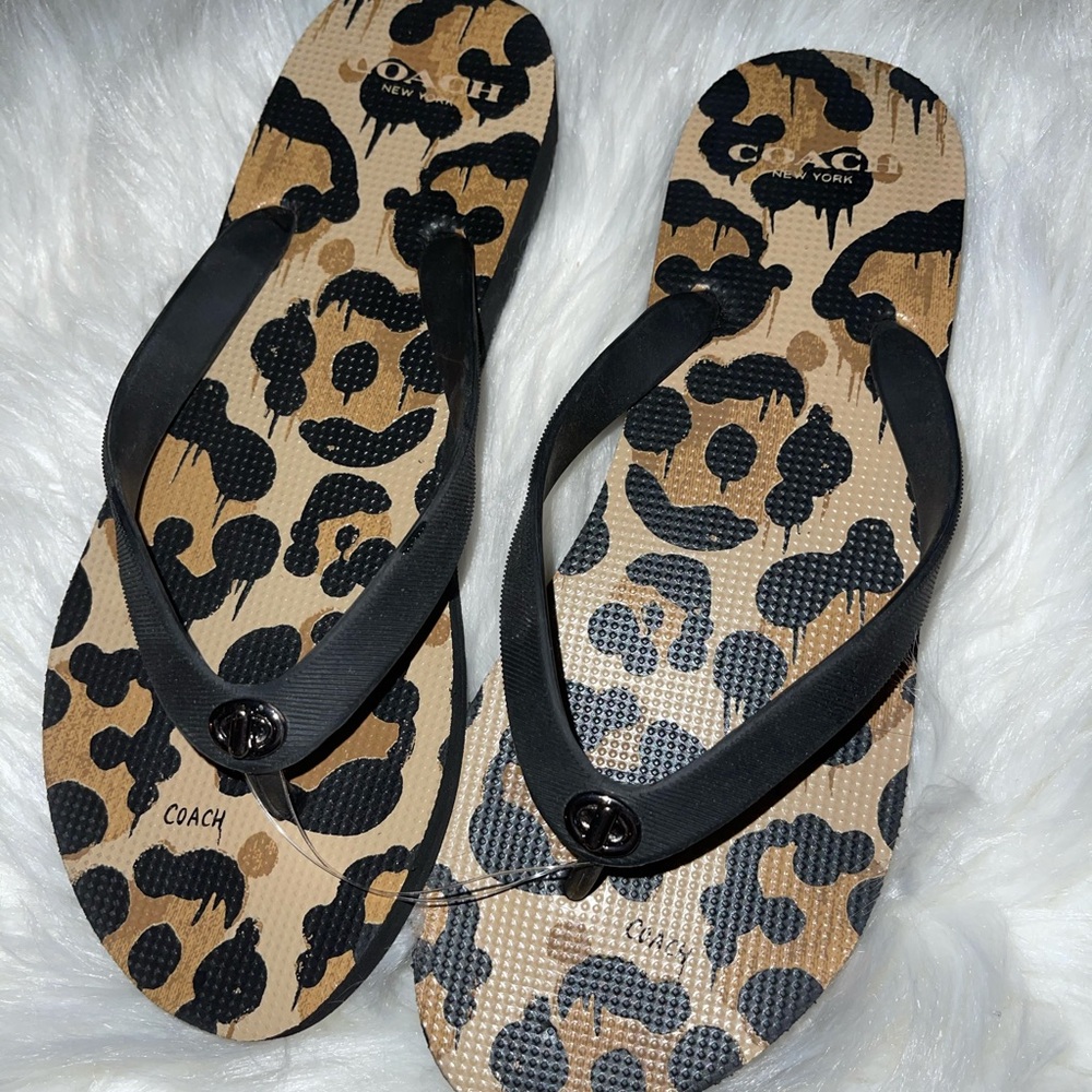 New! Coach "Alyssa" Leopard Flip Flops sz 7-8